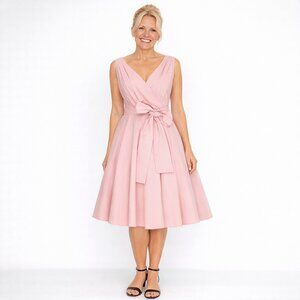Dusty Rose Retro Swing Dress with Bow